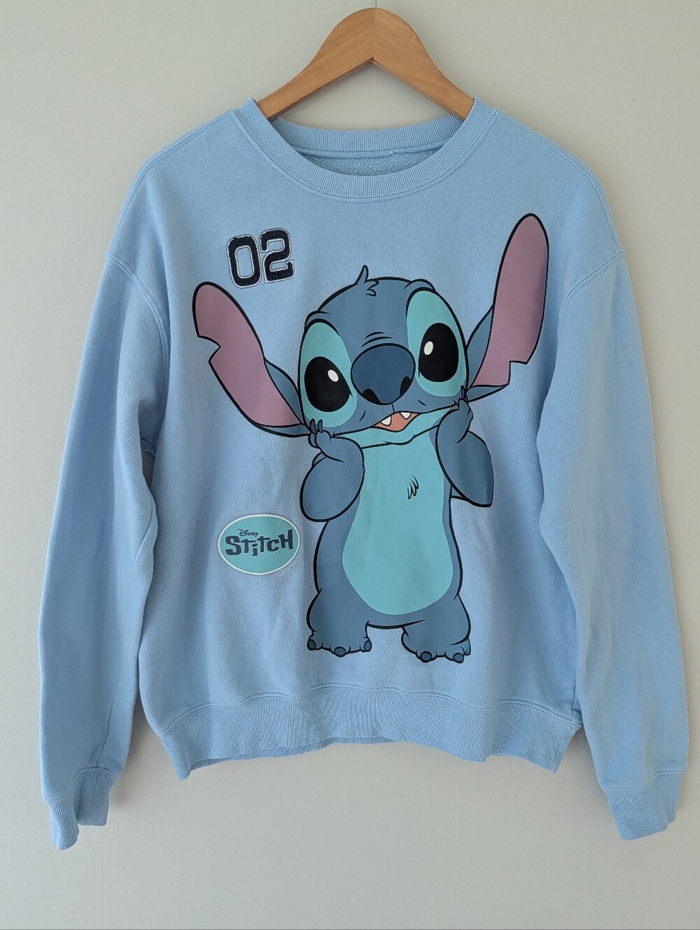 Disney Stitch Sweatshirt L Blue Oversized Graphic Varsity 02 Crewneck
